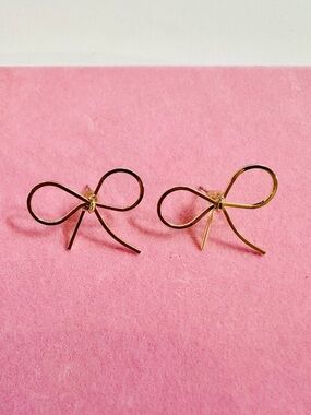 Sterling Silver 925 Gold Tone Bow Stud Earrings